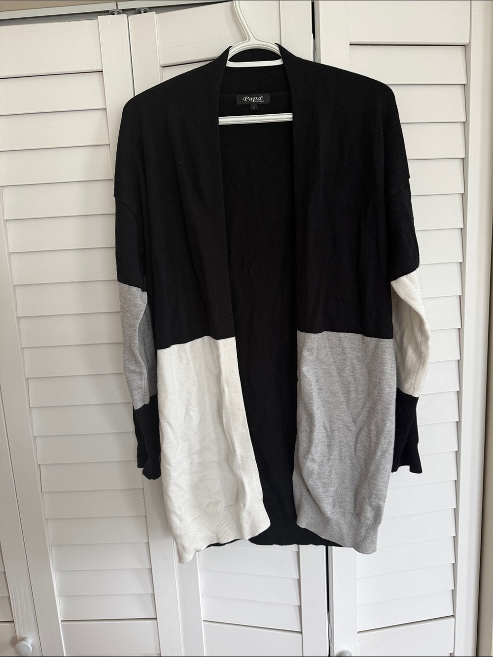 Papa Black, Gray & White Colorblock Open Front Cardigan